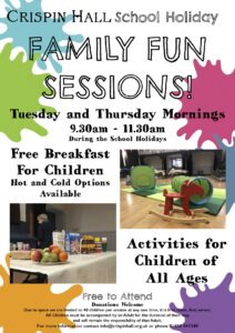 poster regarding free play sessions at crispin hall - half term